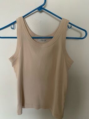 TOPSHOP Knit Cotton Sleeveless Tank Top Beige Scoop Neck,euro size 38 US size S
